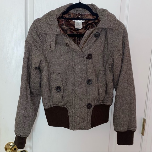 Charlotte Russe Wool Blend Tan Brown Button Front Hooded Winter Jacket Coat - Picture 1 of 5